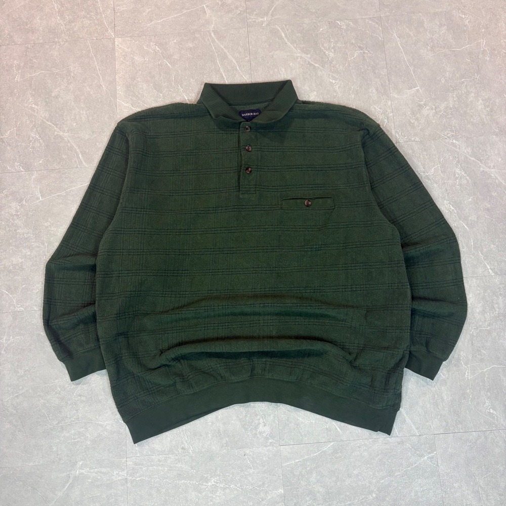 Harbor Bay 2XL Forest Green Textured Fleece Long Sleeve Polo Sweater Pullover